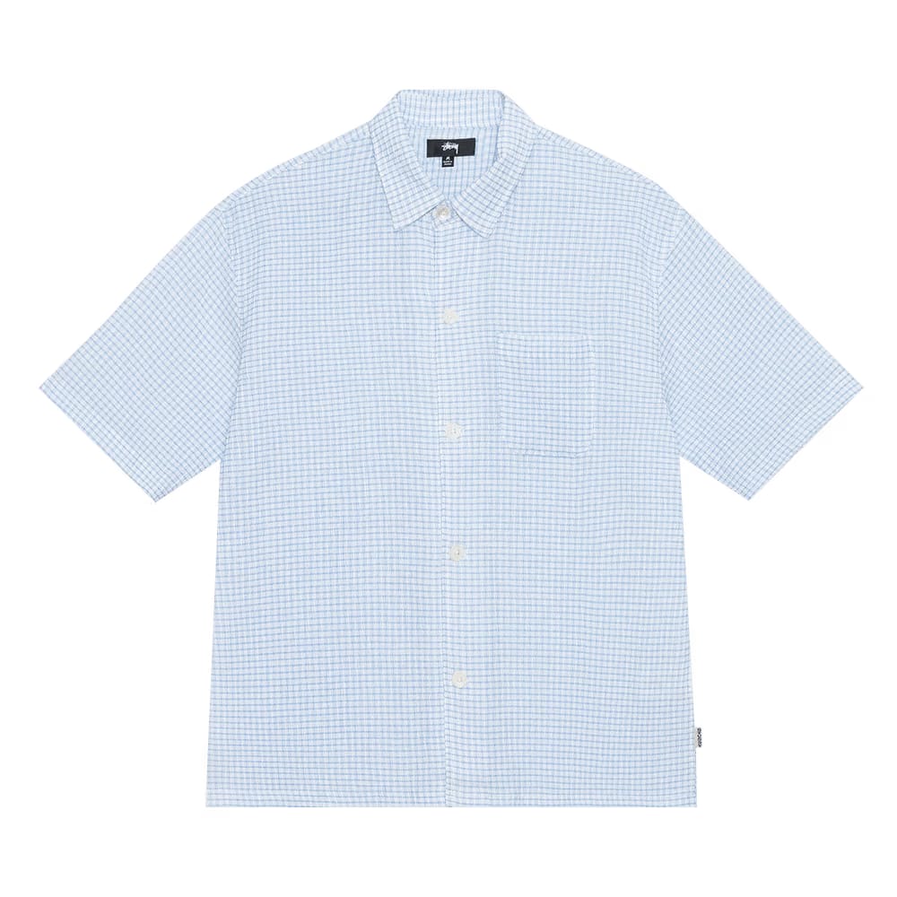 Stussy Boxy Flat Hem Crinkled Shirt Blue Check