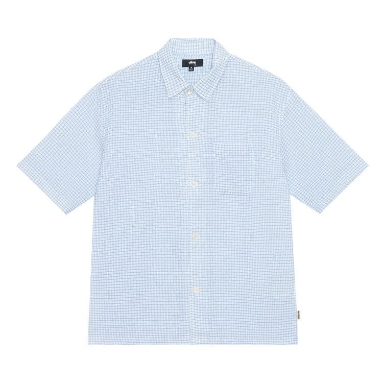 Stussy Boxy Flat Hem Crinkled Shirt Blue Check