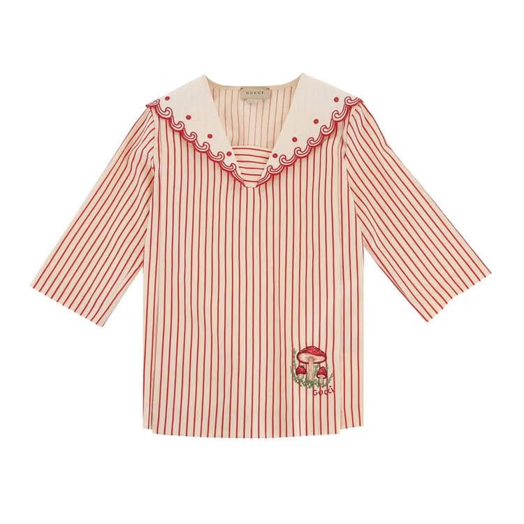 Gucci Mushroom Striped Cotton Shirt White