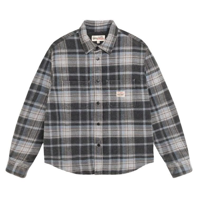 Stussy Heavy Washed Plaid Long-Sleeve Shirt Blue