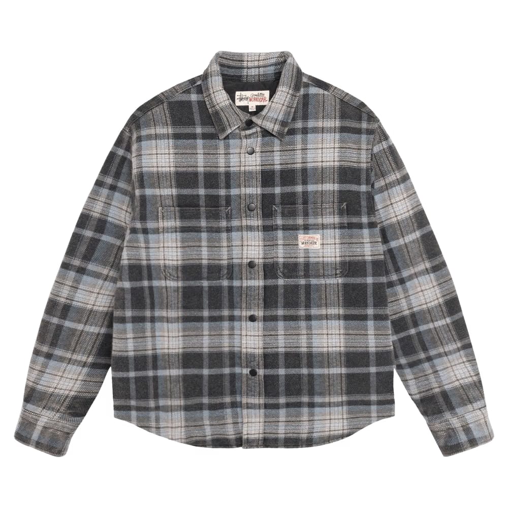 Stussy Heavy Washed Plaid Long-Sleeve Shirt Blue