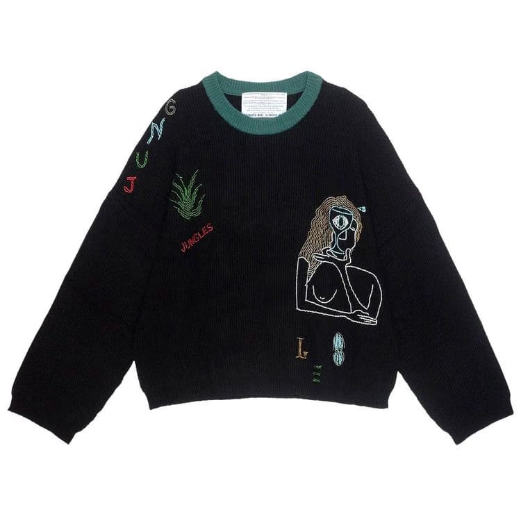 Jungles Slow Down Beaded Knit Sweater Black