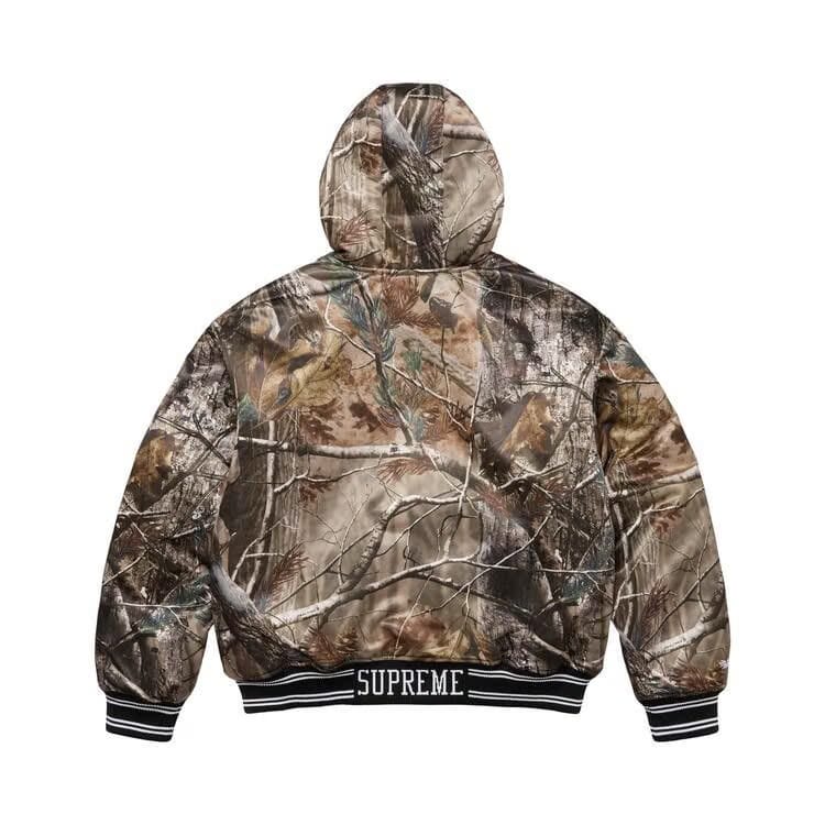 Supreme x Mitchell & Ness Lined Hooded Satin Varsity Jacket Realtree AP Camo