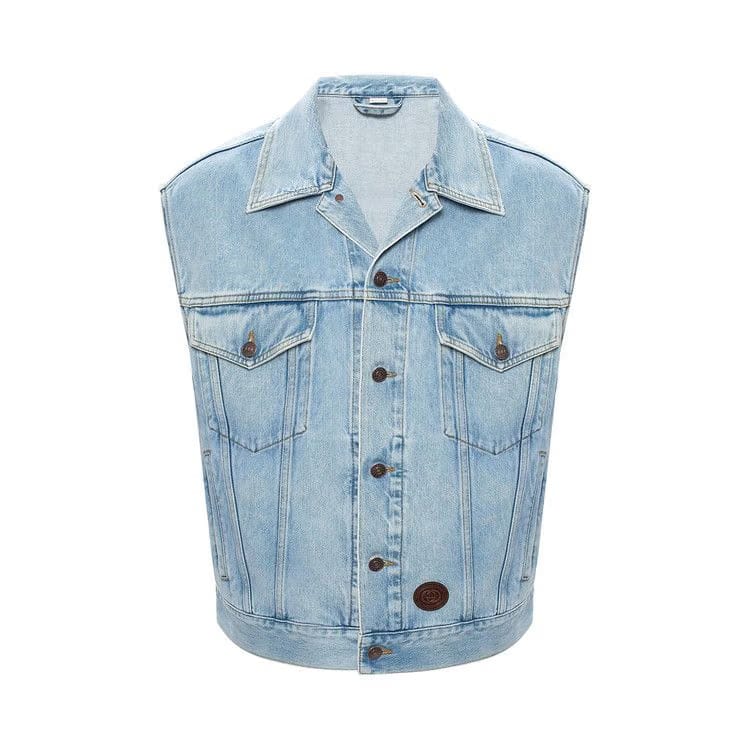 Gucci Distressed Denim Vest Light Blue