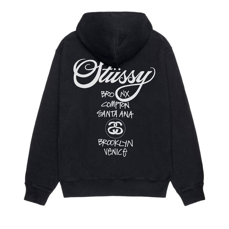 Stussy World Tour Pigment Dyed Hoodie Black
