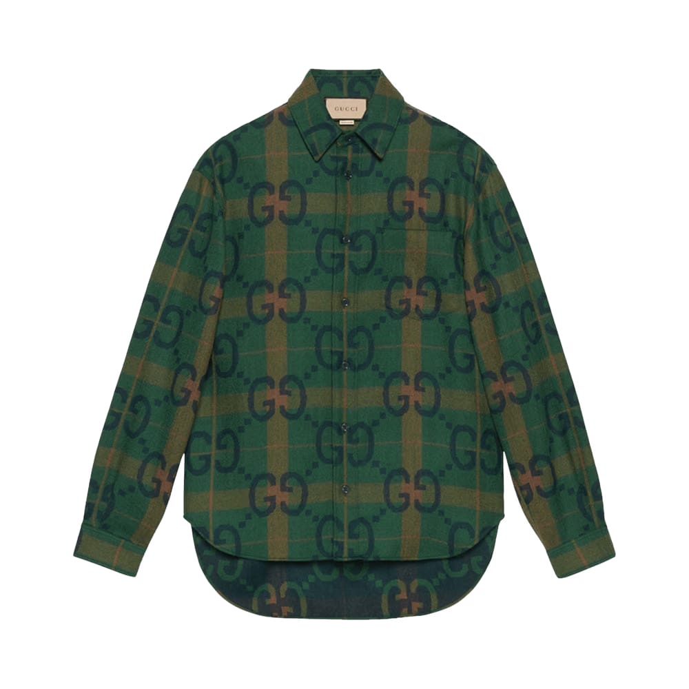 Gucci Jumbo GG Check Wool Shirt Green/Blue