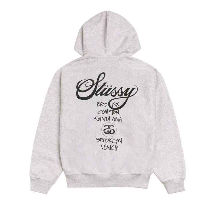 Stussy World Tour Zip Hoodie Ash Heather