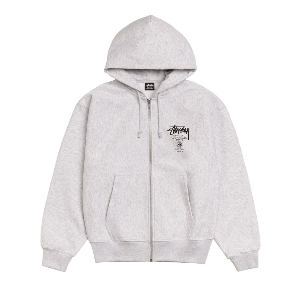Stussy World Tour Zip Hoodie Ash Heather