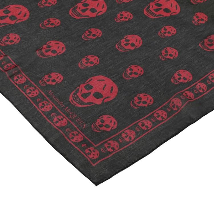 Alexander McQueen Skull Print Silk Scarf Black Red