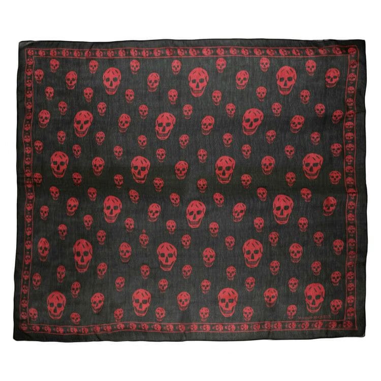 Alexander McQueen Skull Print Silk Scarf Black Red