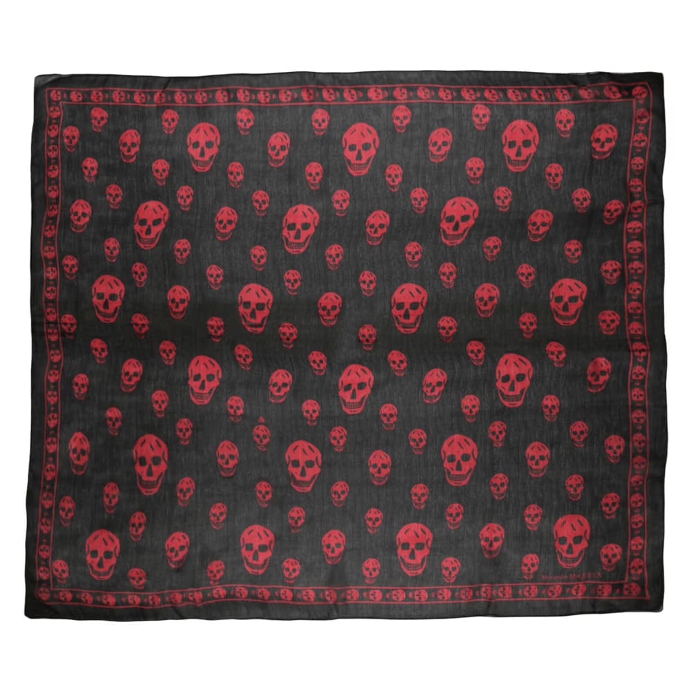 Alexander McQueen Skull Print Silk Scarf Black Red
