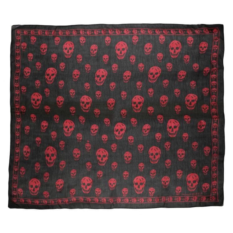 Alexander McQueen Skull Print Silk Scarf Black Red
