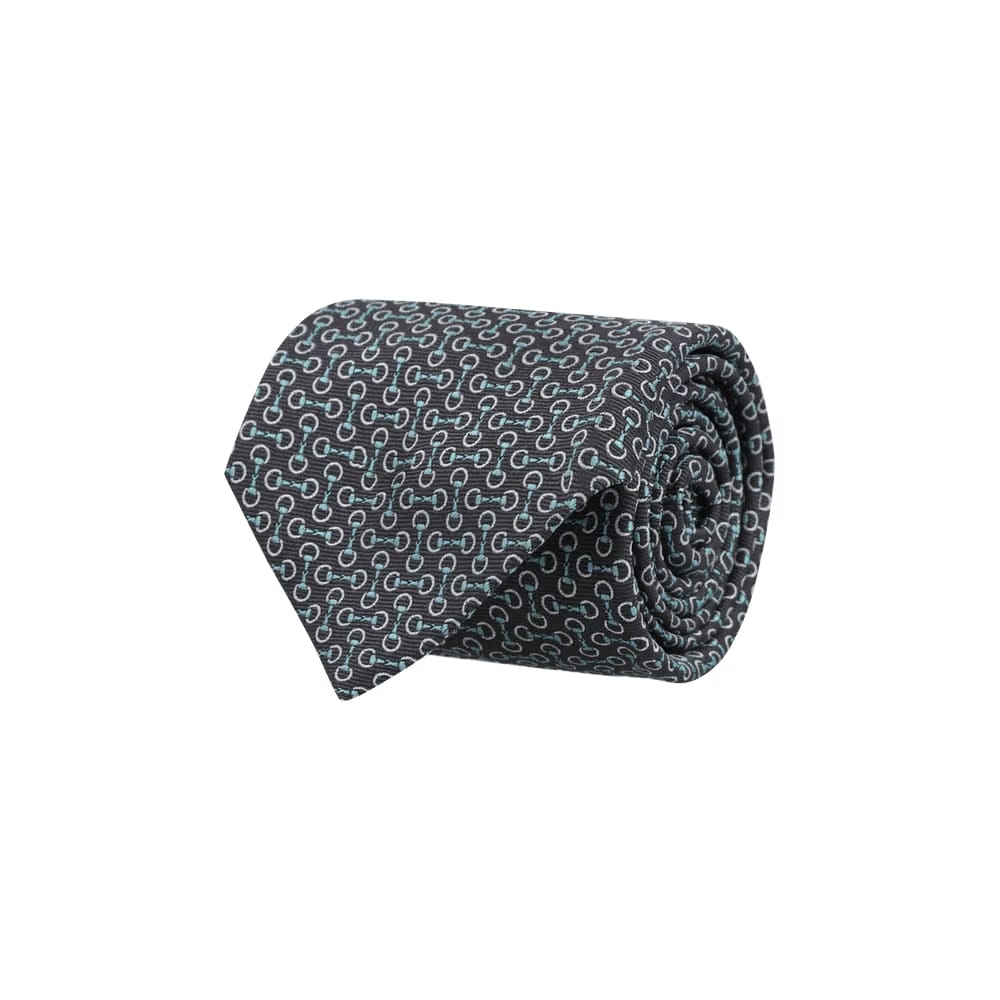 Gucci Horsebit Silk Jacquard Tie Graphite Blue