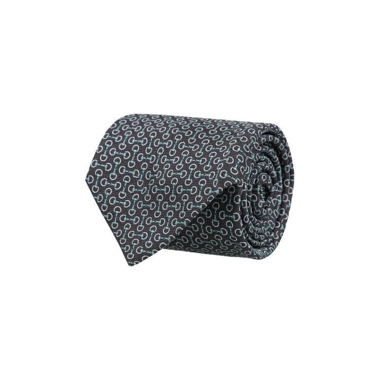 Gucci Horsebit Silk Jacquard Tie Graphite Blue