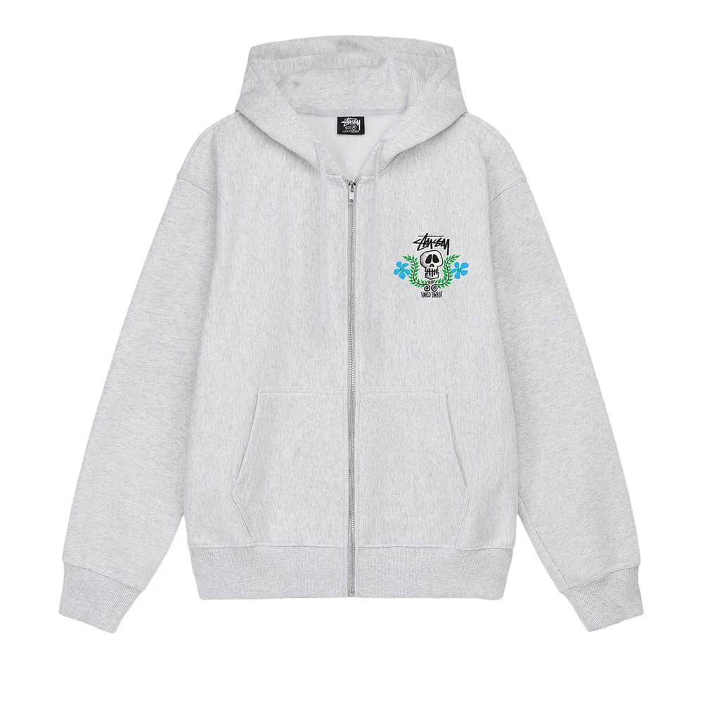 Stussy Skull Crest Zip Hoodie Ash Heather