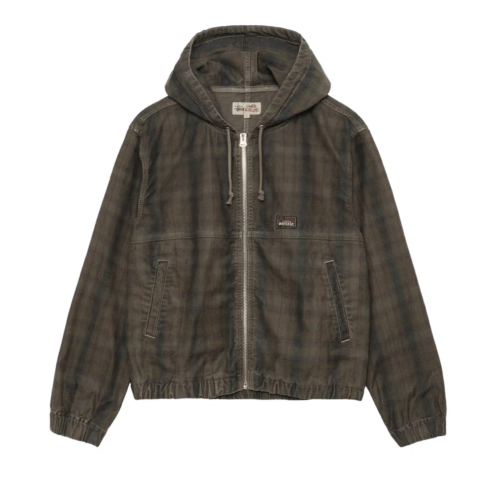 Stussy Unlined Plaid Zip Hoodie Olive