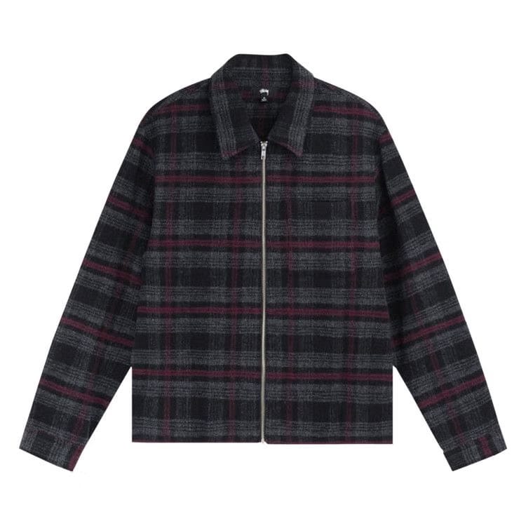 Stussy Reed Wool Plaid Zip Shirt Black