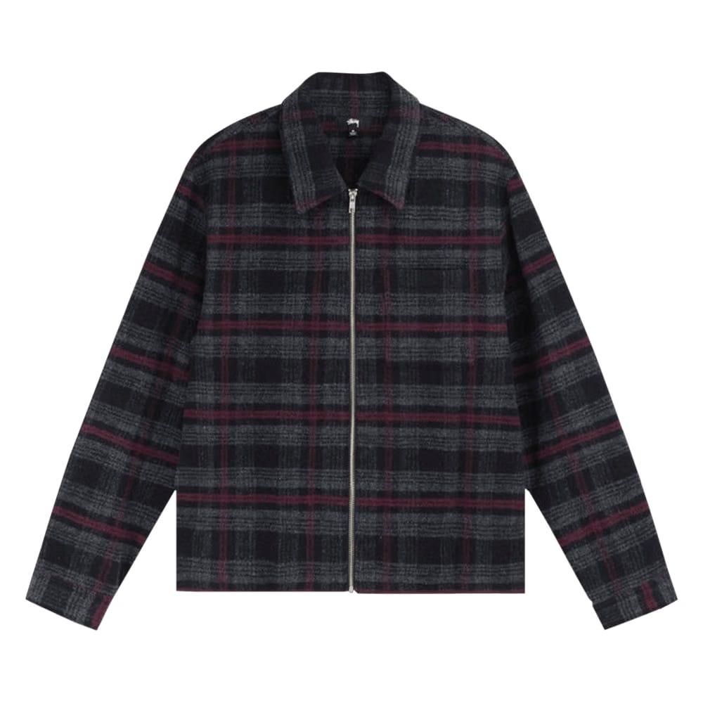Stussy Reed Wool Plaid Zip Shirt Black