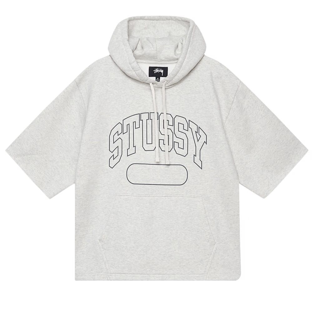 Stussy Shorts-Sleeve Boxy Cropped Hoodie Ash Heather