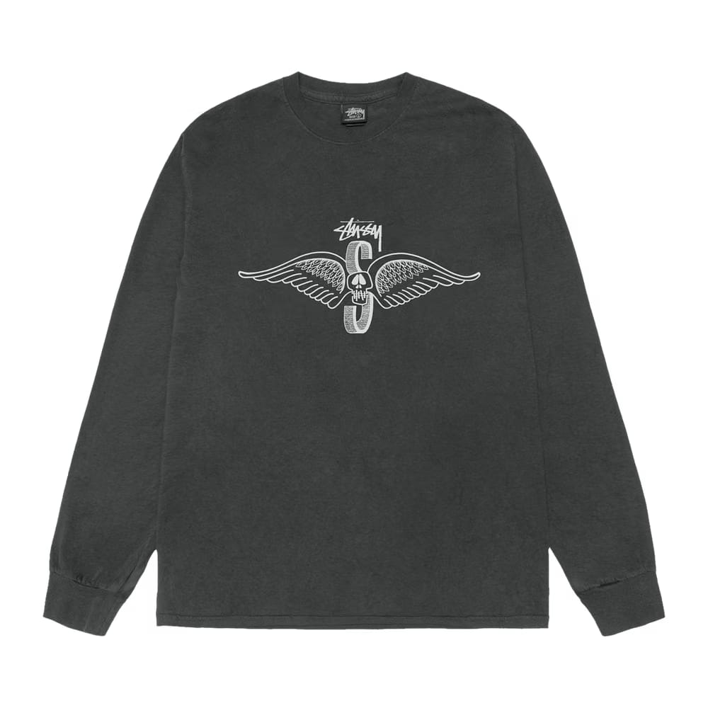 Stussy Skull Wings Long-Sleeve T-Shirt Pigment Dyed Black