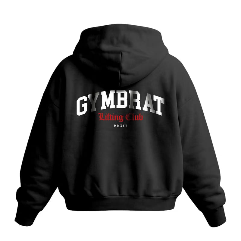 Gymbrat Athleisure Lifting Club Back Black Oversized Zipper Hoodie