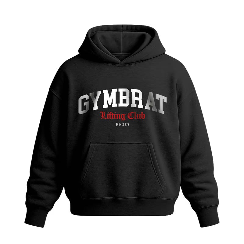 Gymbrat Athleisure Lifting Club Front Black Oversized Hoodie