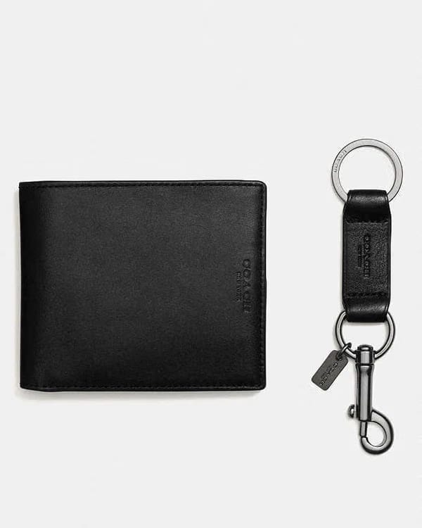 Coach Boxed 3 In 1 Wallet Gift Set Pebbled Leather-Black