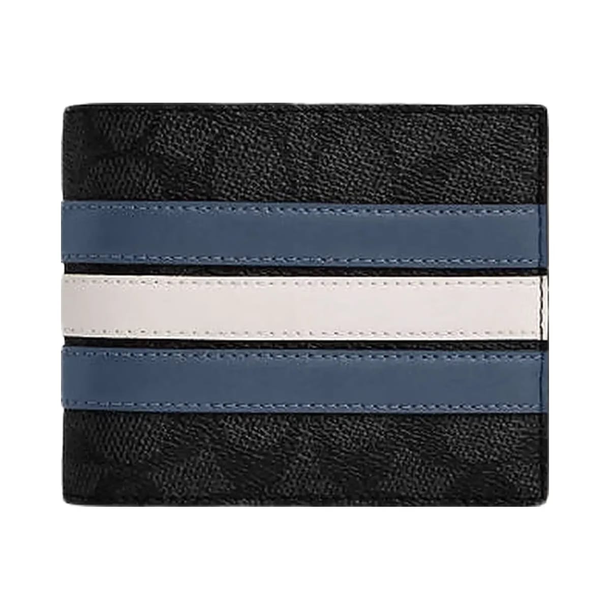 Coach 3 In 1 Wallet In Signature Canvas With Varsity Stripe Signature Canvas-Charcoal-Denim-Chalk