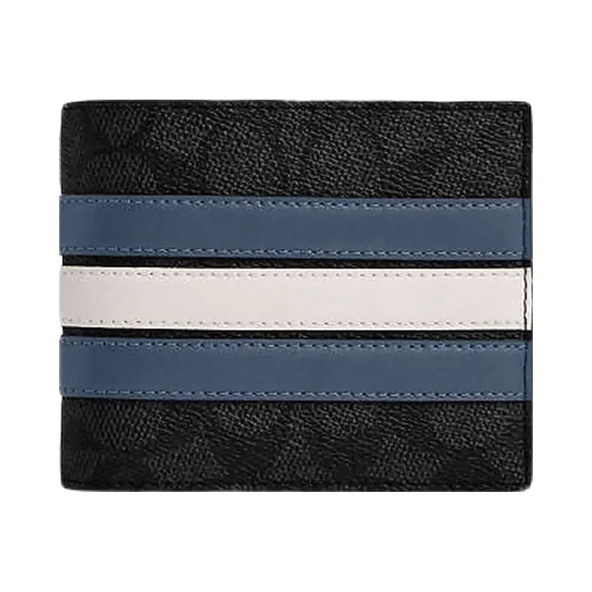 Coach 3 In 1 Wallet In Signature Canvas With Varsity Stripe Signature Canvas-Charcoal-Denim-Chalk