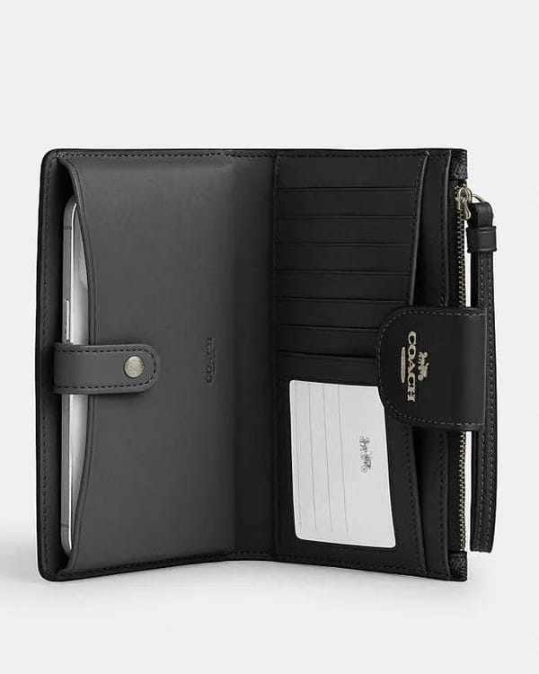 Coach Phone Wallet In Signature Canvas Signature Canvas-Gunmetal-Charcoal-Black