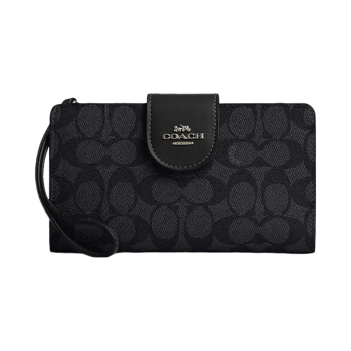 Coach Phone Wallet In Signature Canvas Signature Canvas-Gunmetal-Charcoal-Black