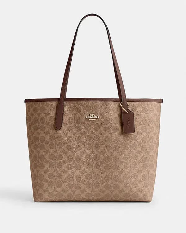 Coach City Tote Bag In Signature Canvas Signature Canvas-Gold-Tan-Brown