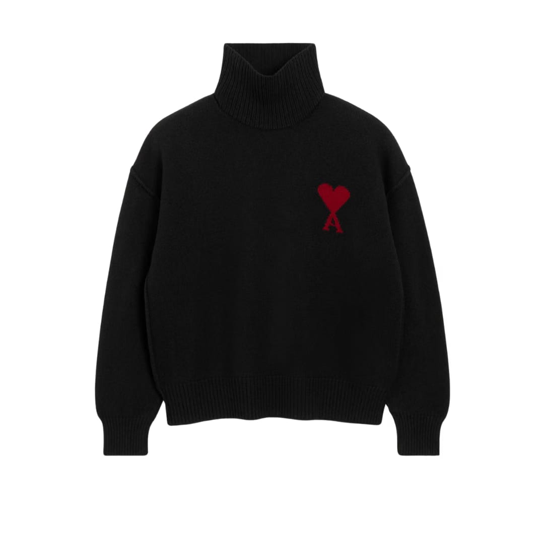 AMI PARIS De Coeur Regular Fit Funnel Neck Sweater