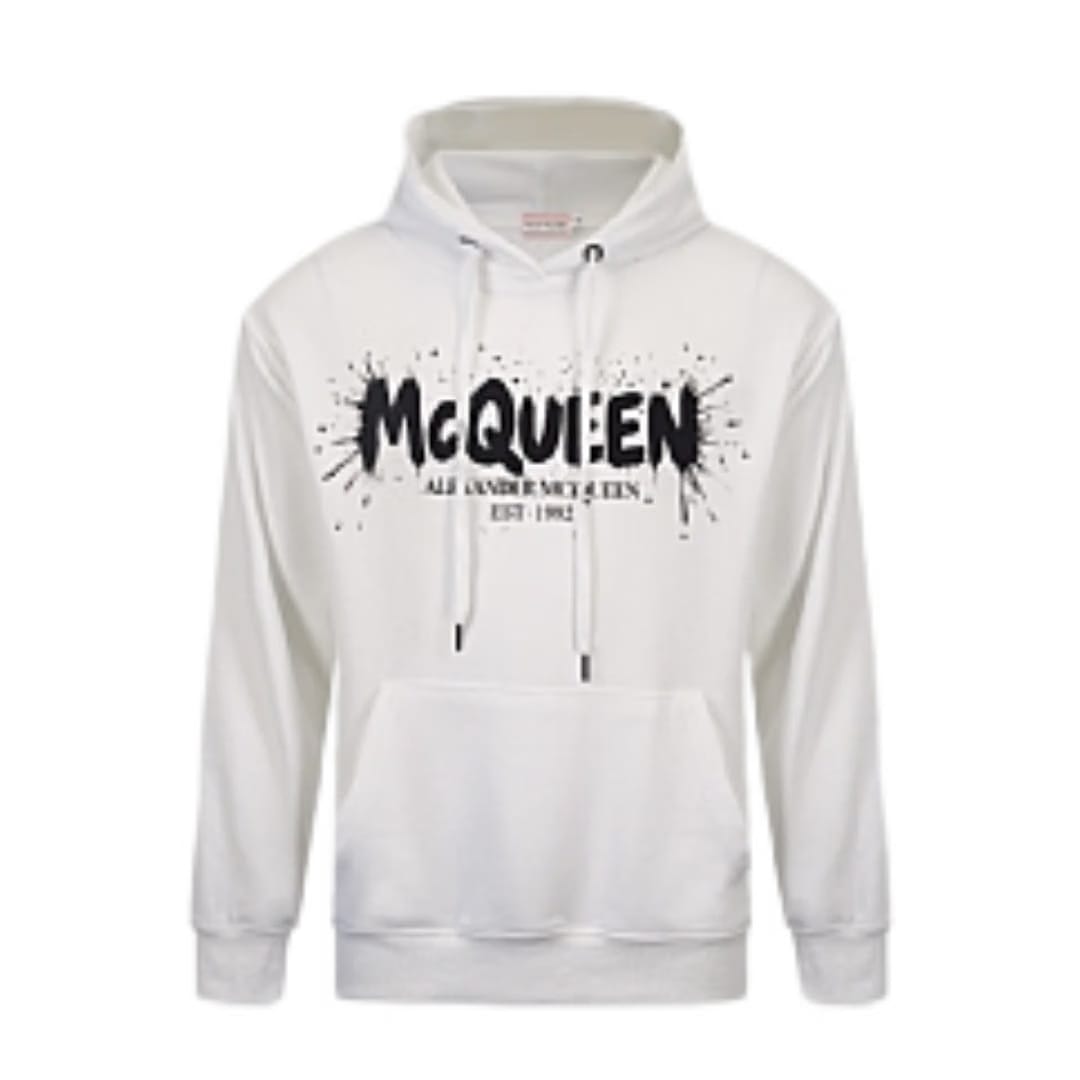 Alexander McQueen White Hoodie with Watercolor Graffiti print