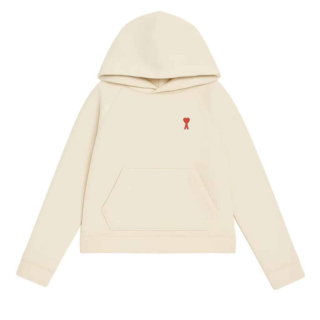Ami Paris Ami De Coeur Embroidered Logo Hoodie Off White/Red