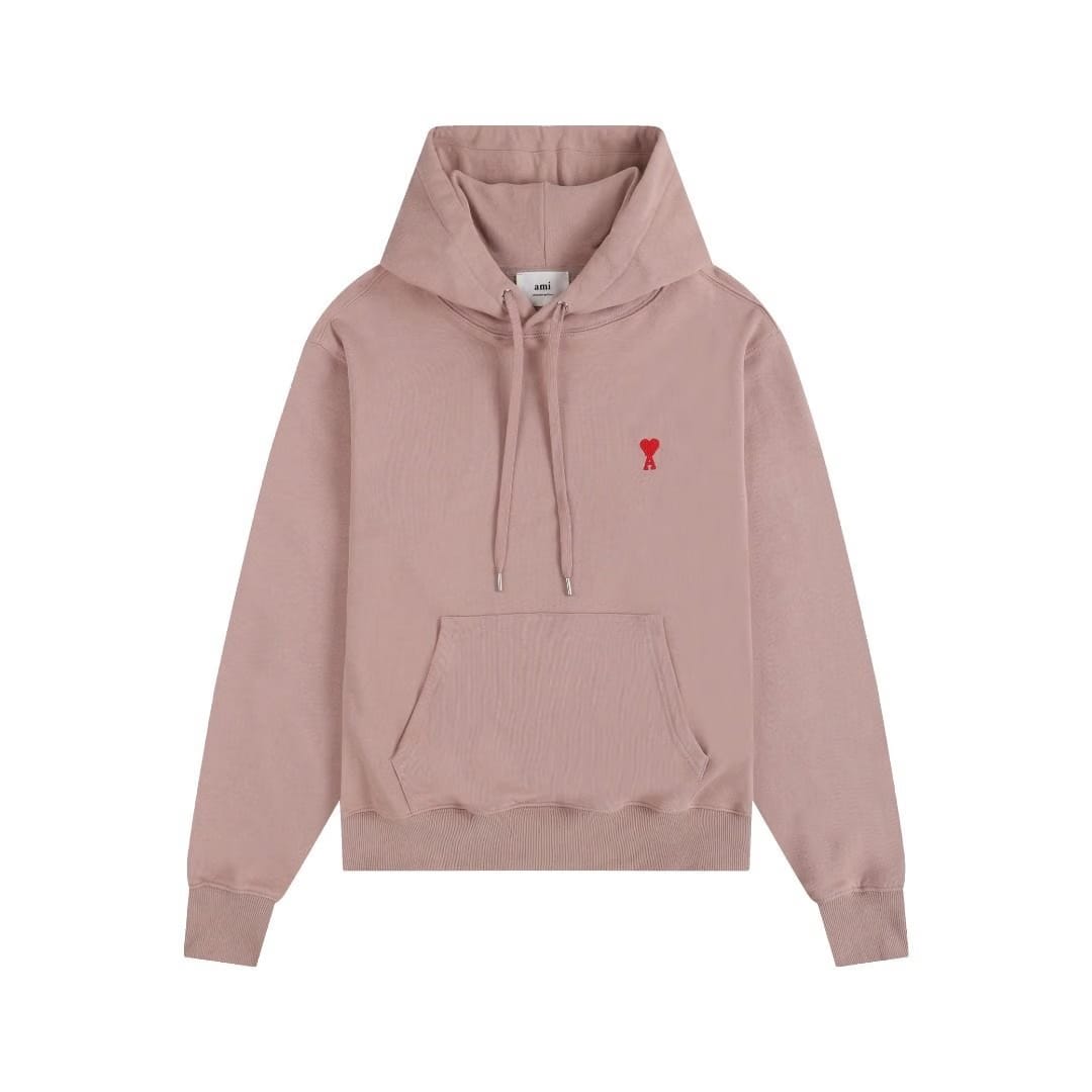 Ami De Coeur Embroidered Logo Hoodie Dusty Pink/Red