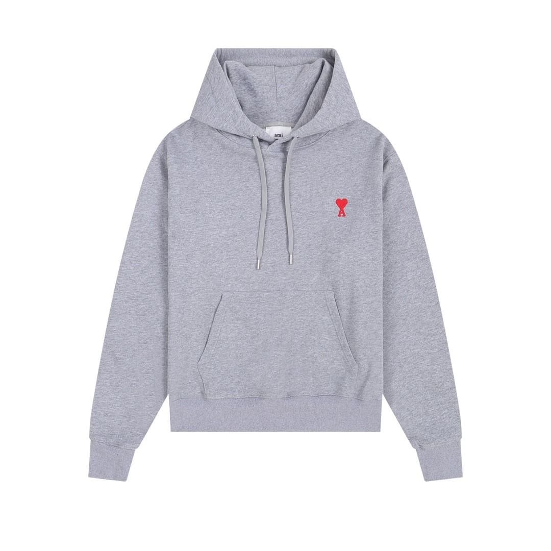Ami De Coeur Embroidered Logo Hoodie Grey/Red