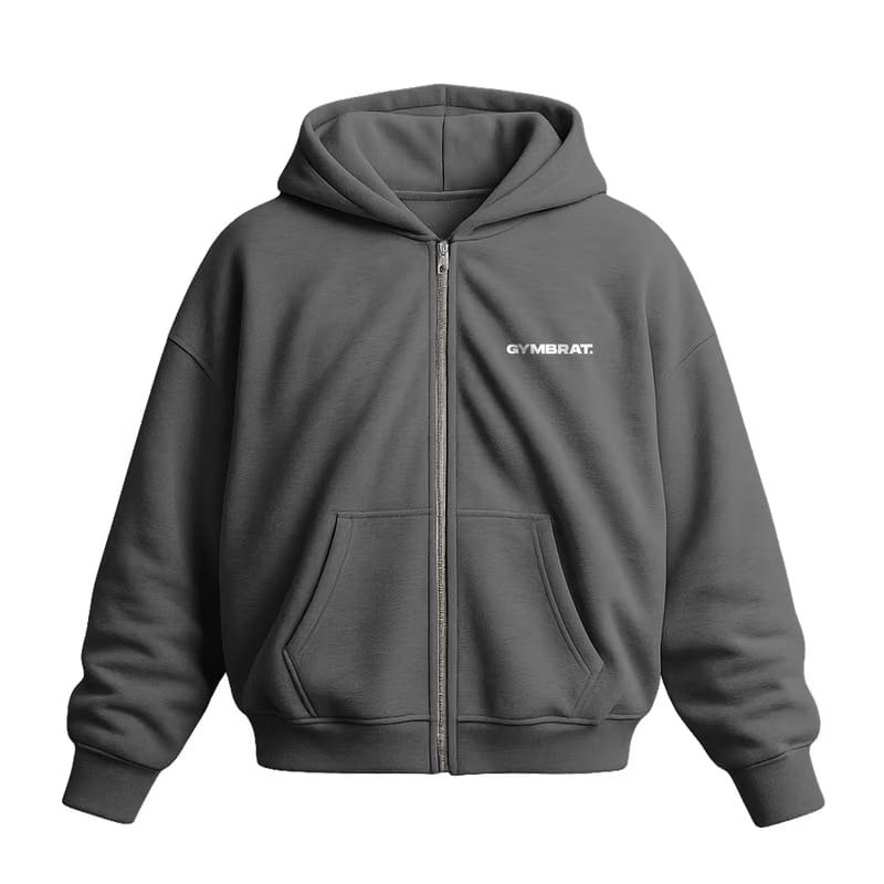 Gymbrat Athleisure Lifting Club Back Gray Oversized Zipper Hoodie