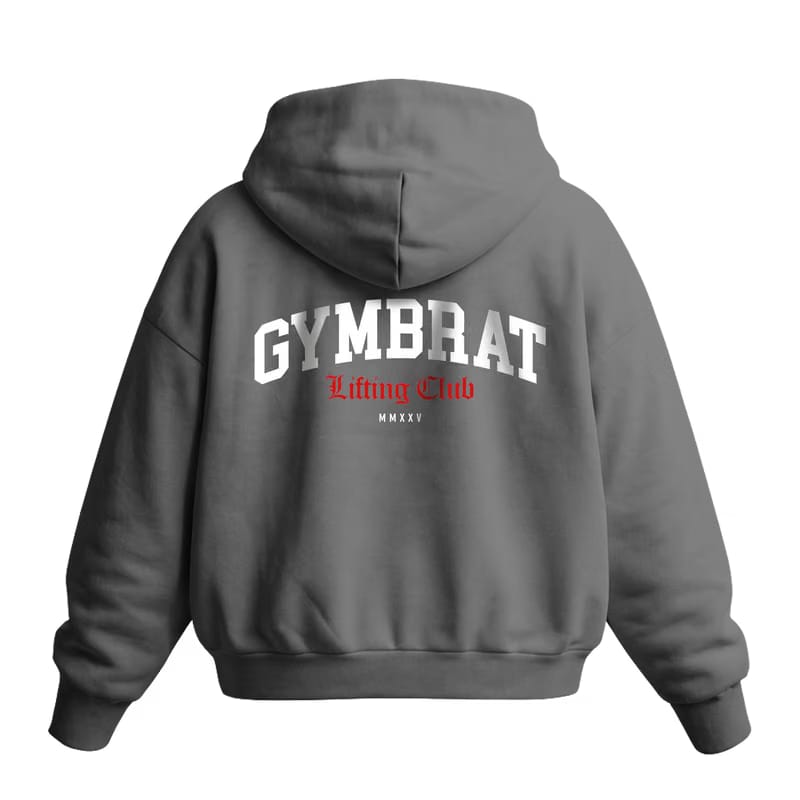 Gymbrat Athleisure Lifting Club Back Gray Oversized Zipper Hoodie