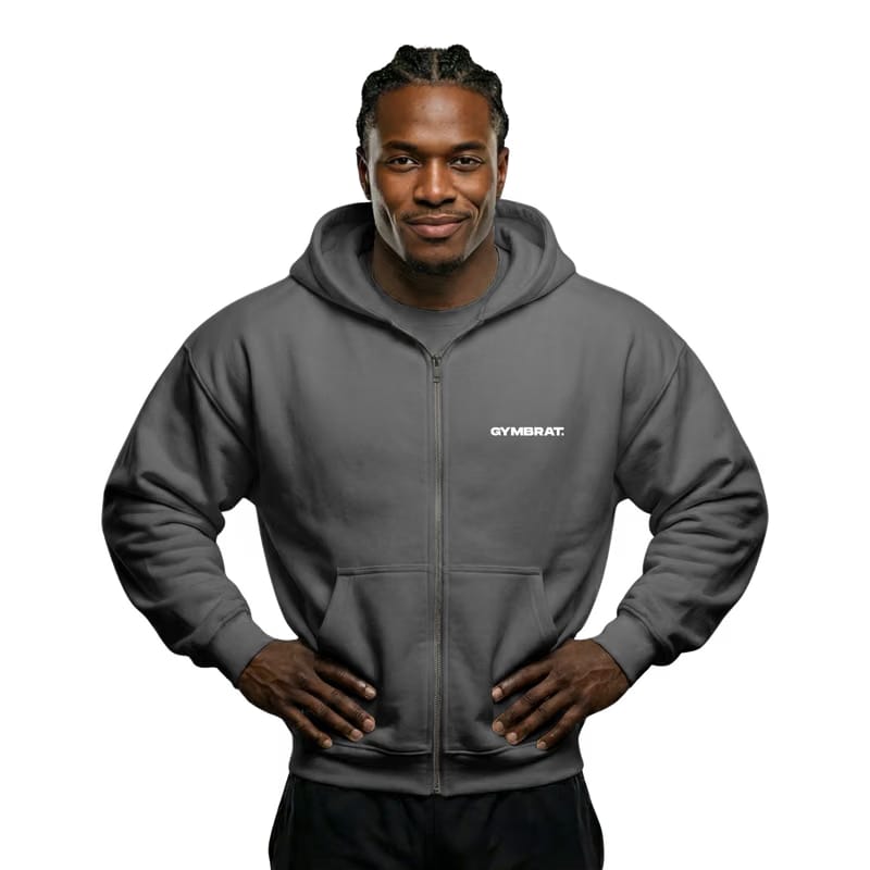 Gymbrat Athleisure Lifting Club Back Gray Oversized Zipper Hoodie