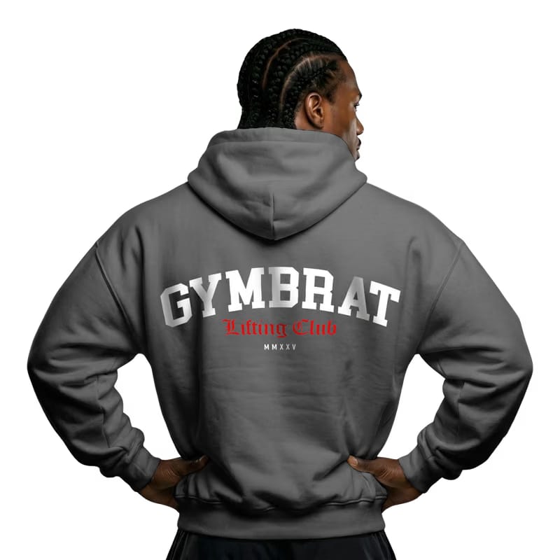 Gymbrat Athleisure Lifting Club Back Gray Oversized Zipper Hoodie