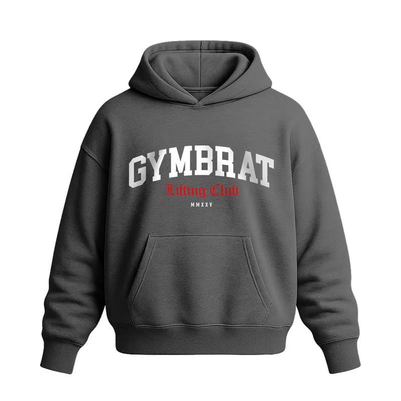 Gymbrat Athleisure Lifting Club Front Gray Oversized Hoodie