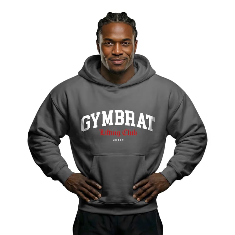 Gymbrat Athleisure Lifting Club Front Gray Oversized Hoodie