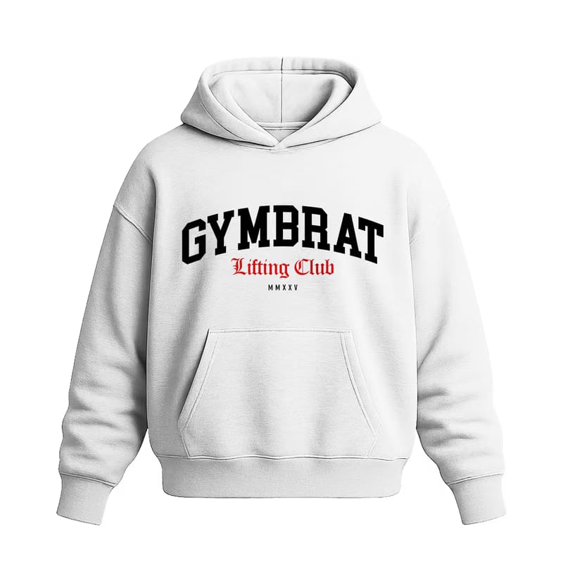 Gymbrat Athleisure Lifting Club Front White Oversized Hoodie