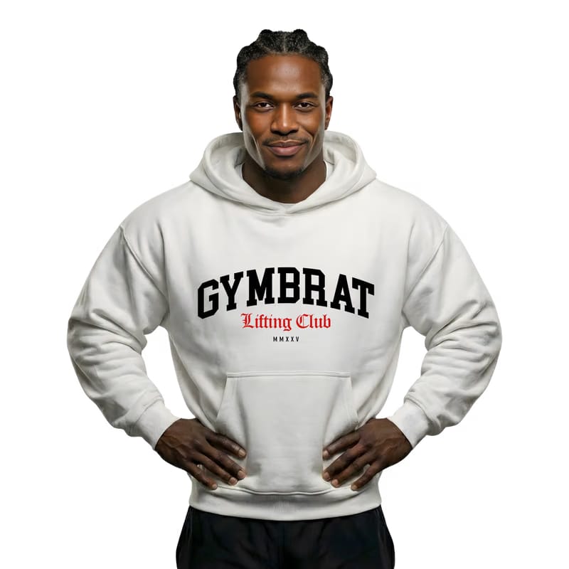 Gymbrat Athleisure Lifting Club Front White Oversized Hoodie