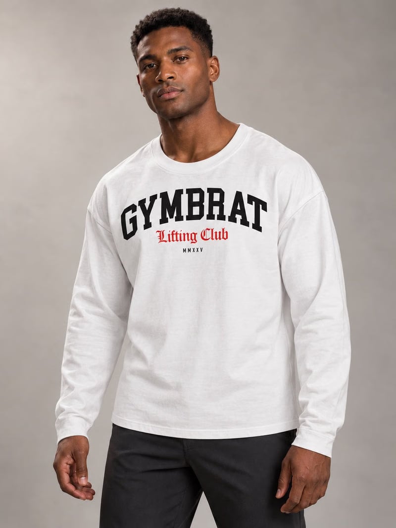 Gymbrat Athleisure Lifting Club White Oversized Long Sleeve T-Shirt