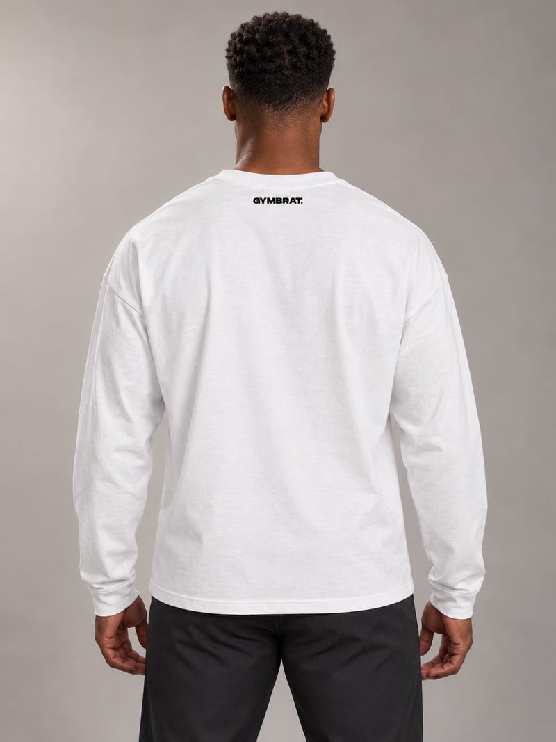 Gymbrat Athleisure Lifting Club White Oversized Long Sleeve T-Shirt
