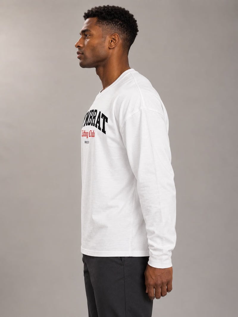 Gymbrat Athleisure Lifting Club White Oversized Long Sleeve T-Shirt