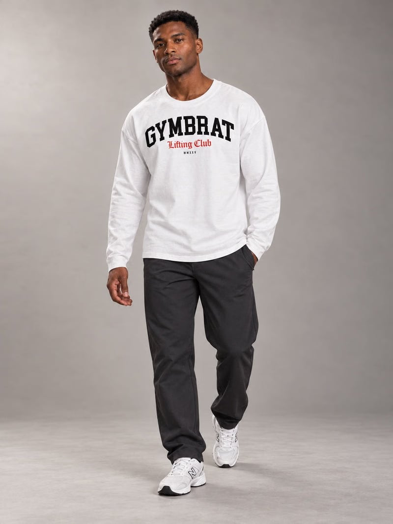 Gymbrat Athleisure Lifting Club White Oversized Long Sleeve T-Shirt
