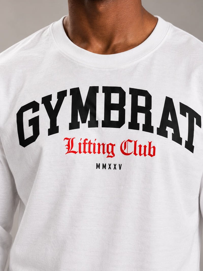 Gymbrat Athleisure Lifting Club White Oversized Long Sleeve T-Shirt
